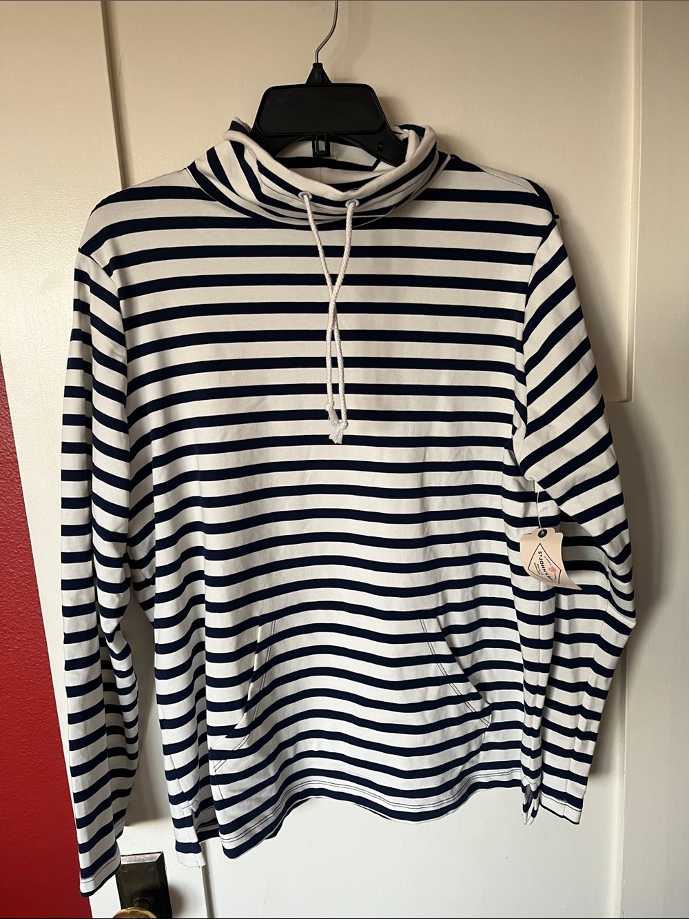 St. John's Bay Navy and White Striped Long-Sleeve Pullover